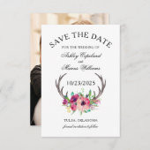 Rustic Antlers Boho Floral Foto Save the Date (Voorkant / Achterkant)