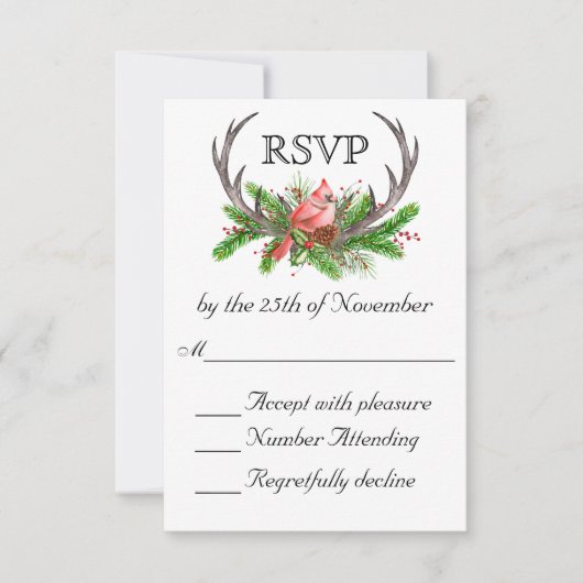 Rustic Antlers Boho Woodland Winter Wedding RSVP (Voorkant)