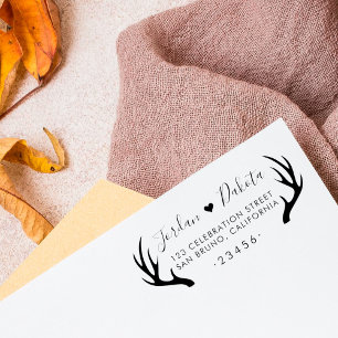 Rustic Antlers & Cute Heart Wedding Return Address Rubberstempel