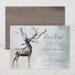 Rustic Antlers Etheral Woodland Baby Boy Shower Kaart