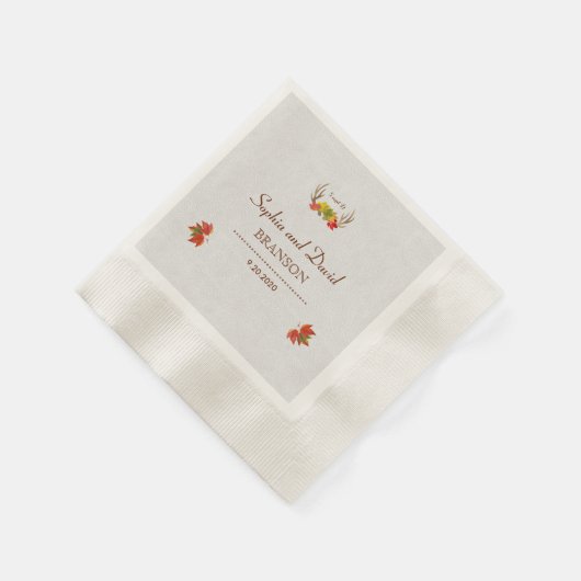 Rustic Antlers Fall Wedding Custom Monogram Servetten (Hoek)