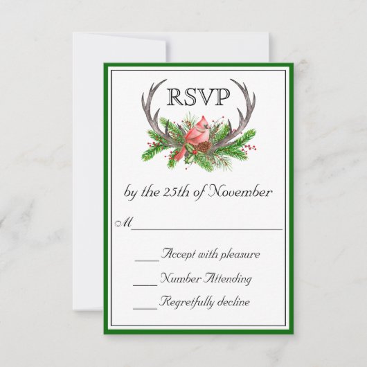 Rustic Antlers Green Edge Wedding RSVP (Devant)