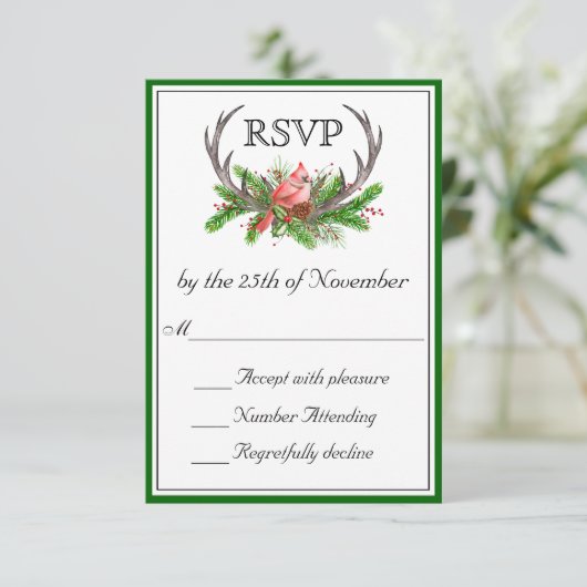 Rustic Antlers Green Edge Wedding RSVP (Debout devant)