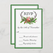 Rustic Antlers Green Edge Wedding RSVP (Devant / Derrière)