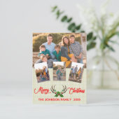 Rustic Antlers Holly Kerstfotocollage Feestdagenkaart (Staand voorkant)
