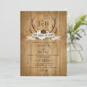 Rustic Antlers Hunt is over Boho Wedding Kaart (Staand voorkant)