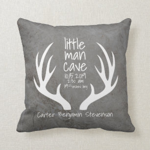 Rustic Antlers Little Man Cave Birth Stats Nursery Kussen