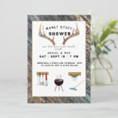 Rustic Antlers Manly Stuff Couples Wedding Shower Kaart (Staand voorkant)