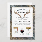 Rustic Antlers Manly Stuff Couples Wedding Shower Kaart (Voorkant / Achterkant)