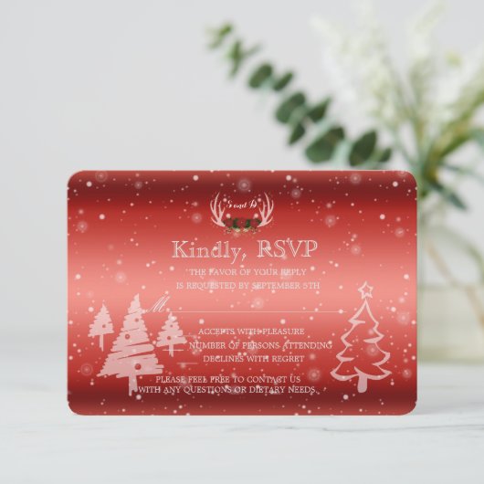 Rustic Antlers Mariage hiver RSVP Invitation (Debout devant)