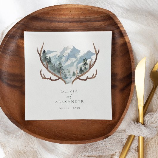 Rustic Antlers Mountain Boho Wedding Servet