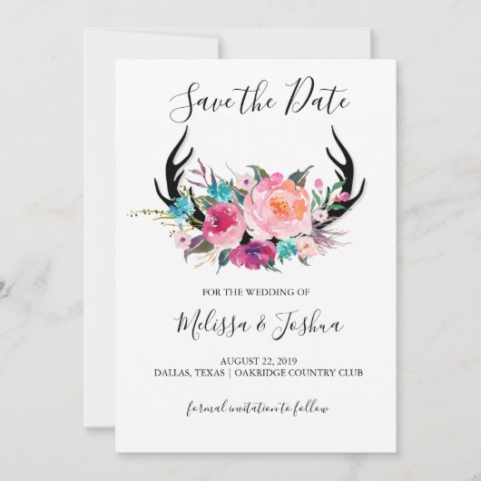 Rustic Antlers Save the Date Kaart (Voorkant)