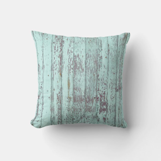 Rustic Aqua Barn Wood Kussen (Voorkant)