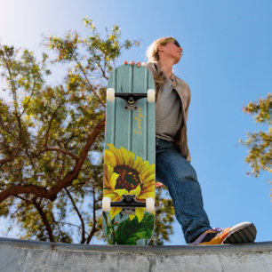 Rustic Aqua Boards Sunflower Custom Skateboard