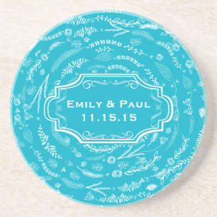 Rustic Aqua Feather Pattern Wedding Onderzetters
