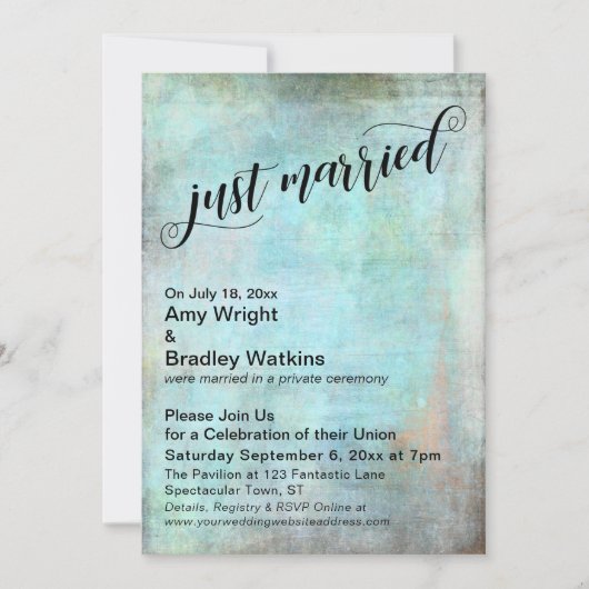 Rustic Aqua Pas Getrouwd Bruiloftfeest na de bruil Kaart (Voorkant)