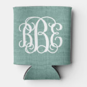 Rustic Aqua Preppy Script Monogram Blikjeskoeler (Voorkant)