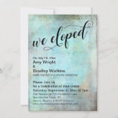 Rustic Aqua We Eloped Post Bruiloft Feestje Kaart (Voorkant)