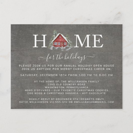 Rustic Aquarel Thuis voor de Feestdagen Open Huis Aankondigingskaart (Voorkant)