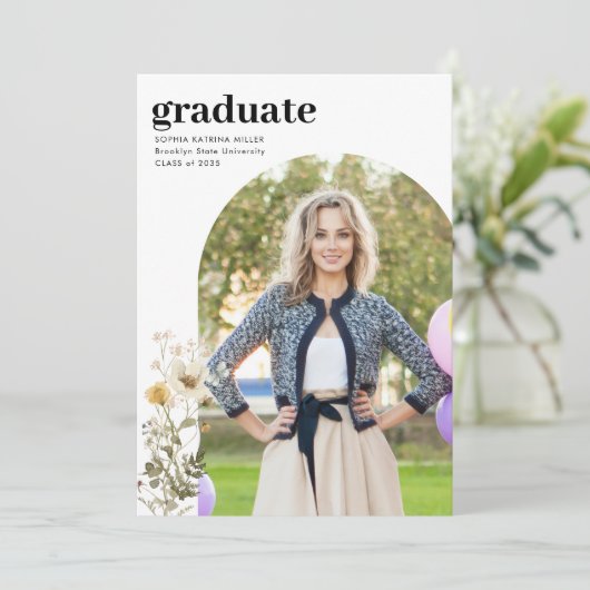 Rustic Arch Wildflower Foto Afstuderen Afstuderen Aankondiging (Staand voorkant)