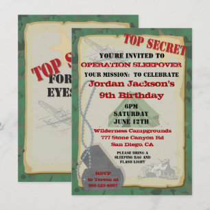 Rustic Army Sleepover Party Invitation Kaart