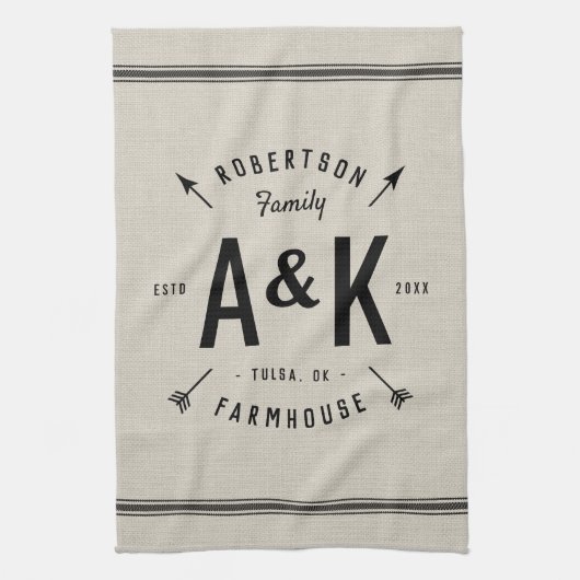 Rustic Arrow Family Monogram Theedoek (Verticaal)