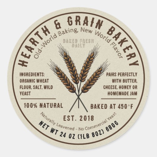 Rustic Artisan Bakery Ingrediënt Label Tarwe Logo (Voorkant)