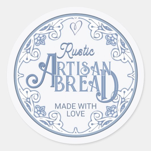 RUSTIC ARTISAN BREAD Freshly Bked Farmhouse Blue Ronde Sticker (Voorkant)