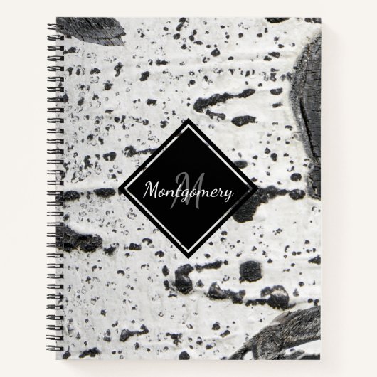 Rustic Aspen Bark Texture Custom Monogram Name Notitieboek (Voorkant)