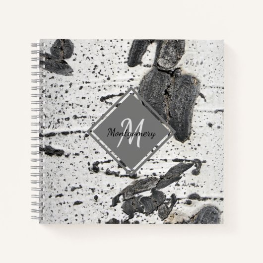 Rustic Aspen Bark Texture Monogram Name Custom Notitieboek (Voorkant)