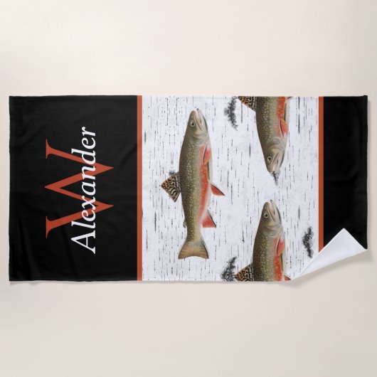 Rustic Aspen Bark Trout Fisherman Lake House Strandlaken (Voorkant)