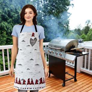 Rustic Aspen Bark Wood Carved Heart Red plaid pet Schort