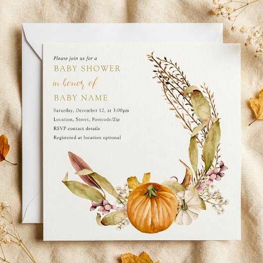 Rustic Automne citrouille baby shower invitation