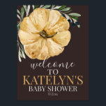 Rustic Automne Citrouille Douche Affiche de bienve<br><div class="desc">Style rustique avec des branches d'olivier et un citrouille.</div>