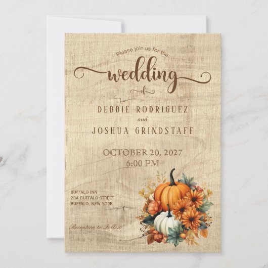 Rustic Automne Citrouille Faire-part de mariage (Devant)