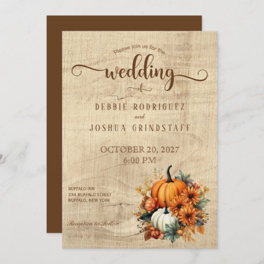 Rustic Automne Citrouille Faire-part de mariage (Devant / Derrière)