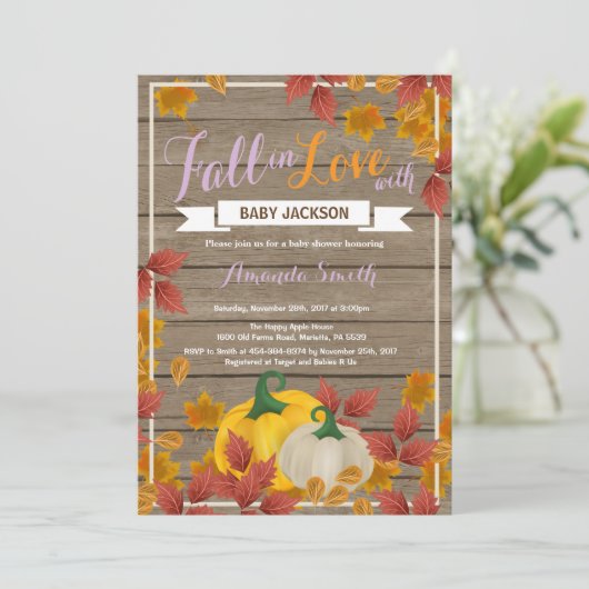 Rustic Automne Citrouille Invitation Baby shower f (Debout devant)