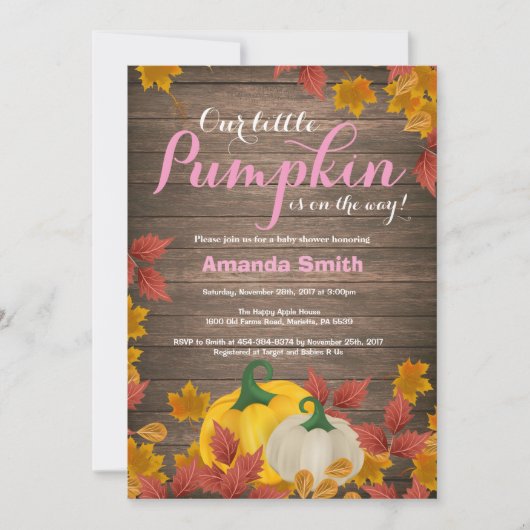 Rustic Automne Citrouille Invitation Baby shower f (Devant)
