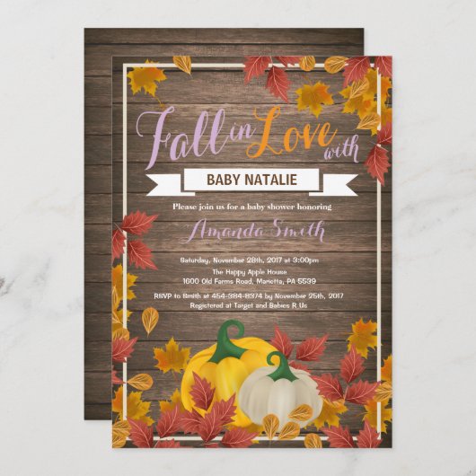 Rustic Automne Citrouille Invitation Baby shower f (Devant / Derrière)