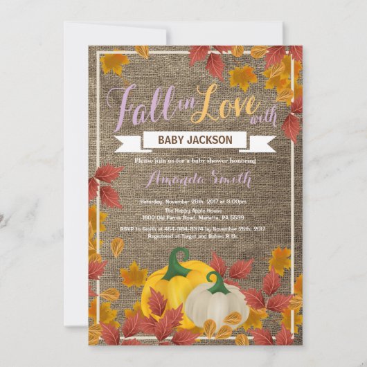 Rustic Automne Citrouille Invitation Baby shower f (Devant)