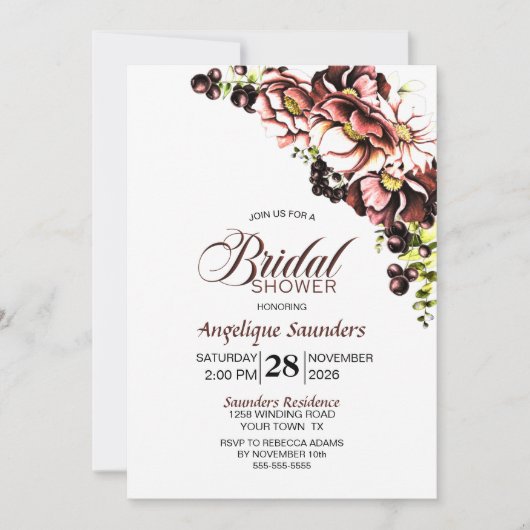 Rustic Automne Floral Invitation de douche nuptial (Devant)