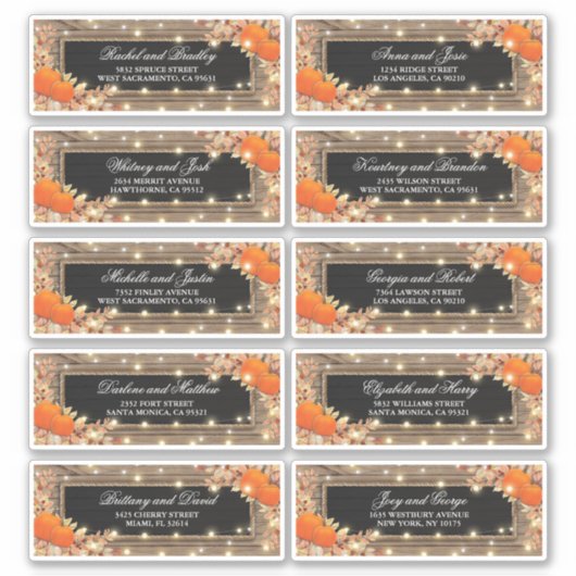 Rustic Automne Nom et adresse du Mariage Étiquette (Devant)