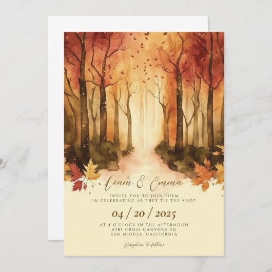 Rustic Automne Paysage Faire-part de mariage (Devant / Derrière)