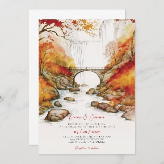 Rustic Automne Paysage Faire-part de mariage (Devant / Derrière)