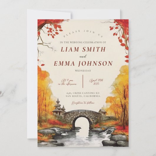 Rustic Automne Paysage Faire-part de mariage (Devant)