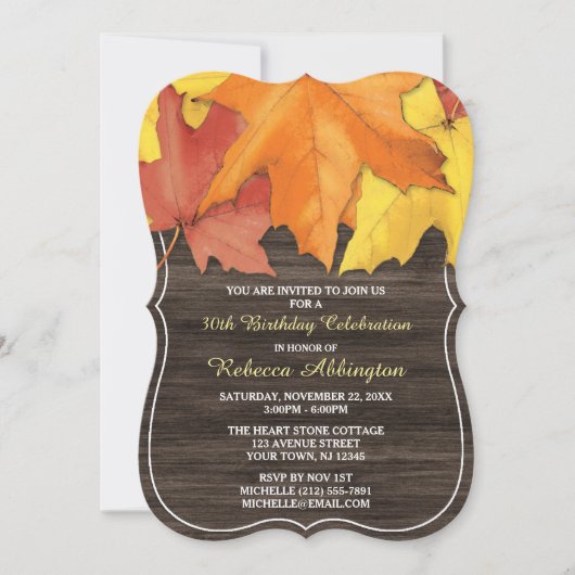 Rustic Automne quitte Bois Invitations Anniversair (Devant)