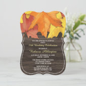 Rustic Automne quitte Bois Invitations Anniversair (Debout devant)