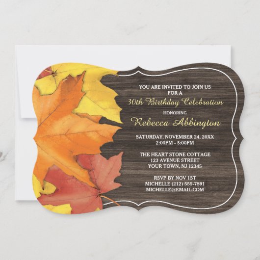 Rustic Automne quitte Bois Invitations Anniversair (Devant)