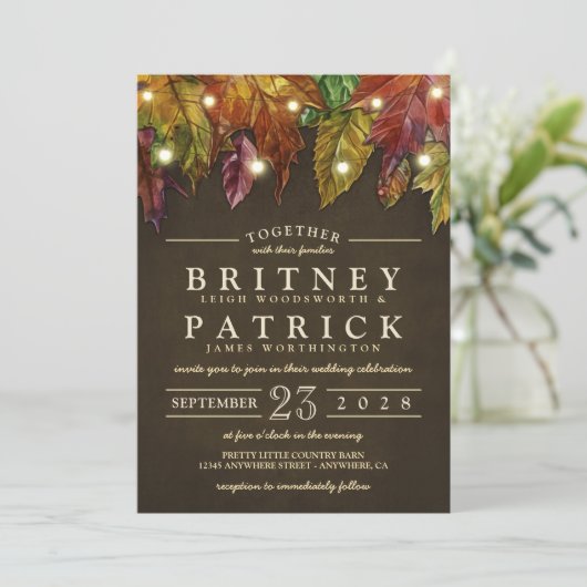 Rustic Automne quitte les invitations de mariage (Debout devant)