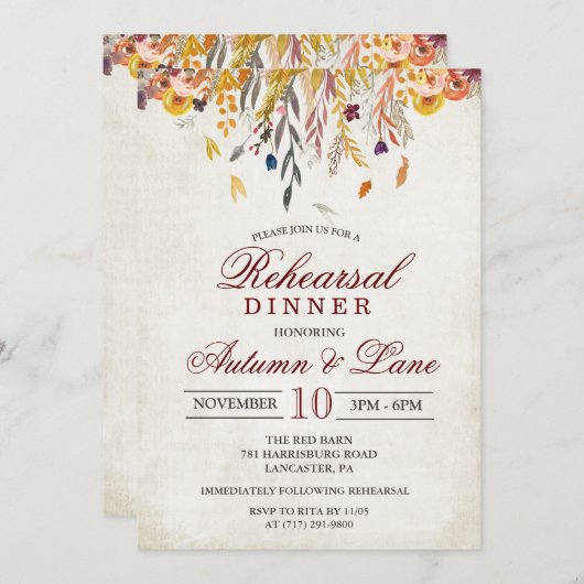 Rustic Automne Répétition Dîner Invitation (Devant / Derrière)